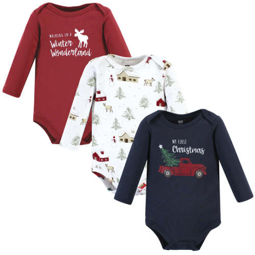Hudson Baby Infant Boy Cotton Long-Sleeve Bodysuits, Boy Holiday Villa — buybuy BABY