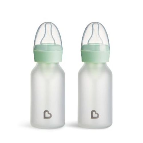 Munchkin Bond Silicone Coated Glass Baby Bottles - Mint - 4 fl oz/2pk: BPA-Free, Level 1 Slow Flow, 0.73 lbs