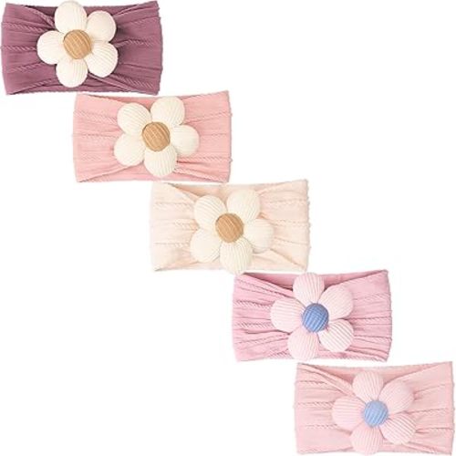 CÉLLOT 5 Pcs Baby Flower Headbands Baby Girls Nylon Headbands Soft Hairbands Hair Accessories for Newborn Infant Toddler Kids（Pink）