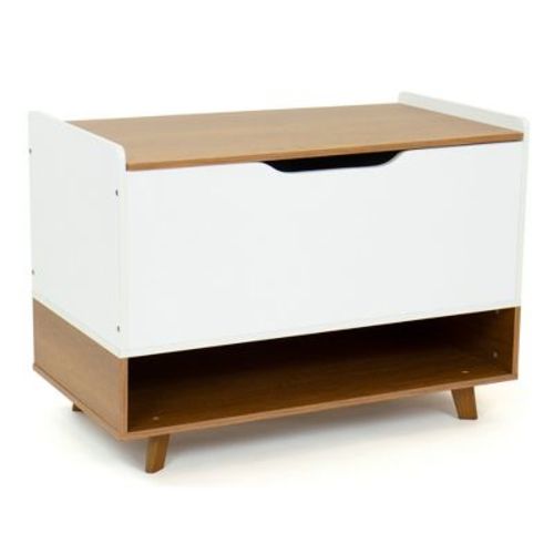 Humble Crew Morgan Mid-Century Kids' Toy Chest with Soft Close Lid and Storage Shelf Wood/White