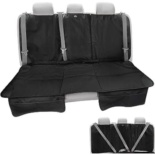 Car Seat Protector, Under Child Car Seats Cover | Waterproof, 3 Functional Rear Belts, Baby Carseat Cushion, Covers Fabric and Leather Seats | 4Pockets Non-Slip Thick Padding