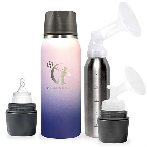 Breastmilk Chiller Reusable Storage Container by CERES CHILL | Cooler - Keeps Milk at Safe temperatures for 20+ Hours | Bottle Connects w/Most Major Pumps (1 Chiller, Mombré)