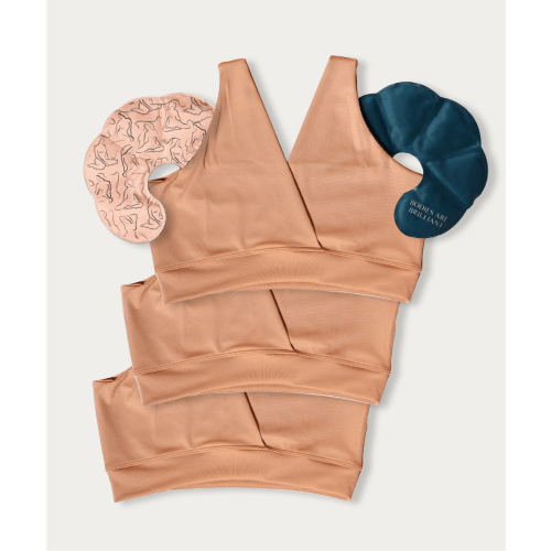 Mocha Mousse FourthWear Postpartum Bralette 3-set + Breast Ice and Heat Therapy Packs - Mocha Mousse / M/L