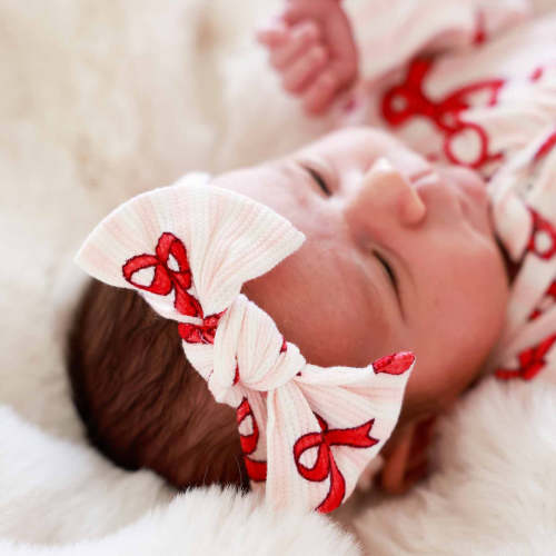 Coquette Christmas Bamboo Waffle Knit Large Bow Headwrap