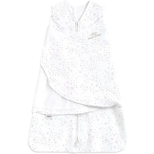 HALO 100% Cotton Sleepsack Swaddle, 3-Way Adjustable Wearable Blanket, TOG 1.5, Midnight Moons Pink, Newborn, 0-3 Months
