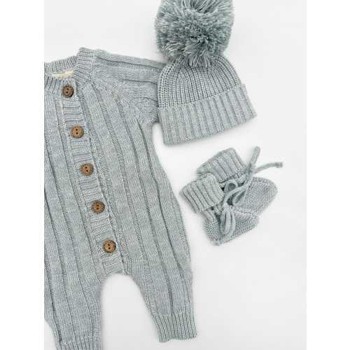 Baby Knit Jumper full buttoned newborn classic romper | MILO Heathered Blue SET