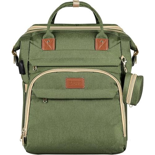 Foldable Diaper Bag Backpack, USB Charging Port & Large Storage – Stylish, Multi-Functional Travel Essential for Moms & Dads On-the-Go! (Green)
