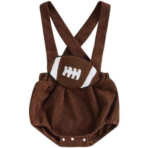 Newborn Baby Boy Girl Football Outfit Rugby Embroidery Corduroy Overall Shorts Backless Bubble Romper Cute Jumpsuit