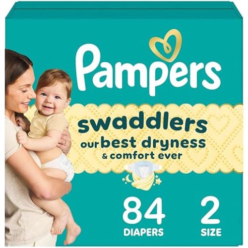 Pampers Swaddlers Diapers, Size 2 (10-22 lbs), 84 Count, Absorbent, Keeps Baby Dry and Comfortable, Skin Safe Disposable Baby Diaper (Packaging May Vary)