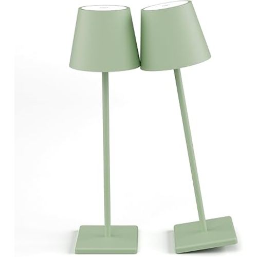 2-Pack LED Cordless Table Lamp, Rechargeable Battery Desk lamp 3W 5500mAh Battery Operated Stepless Dimming Modern Portable Table Light for Restaurant/Bedroom/Outdoor IP54 Waterproof (Green)