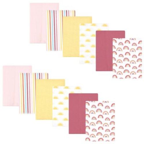 Hudson Baby Girls Cotton Flannel Burp Cloths 12-pack Bundle, Sunshine And Rainbows, One Size