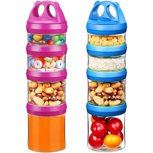 SELEWARE Portable Stackable Food Storage Containers for Snacks Formula Powder and Drinks Twist Lock System Airtight Leak-proof BPA and Phthalate Free Blue and Red