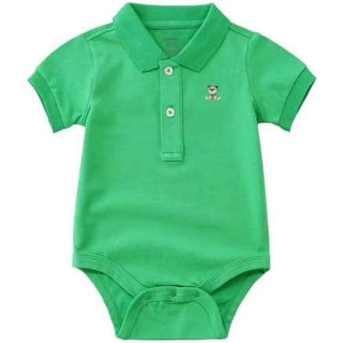 Baby Boys Girls Polo Bodysuit Cotton Short Sleeve Embroidery Bear Romper Jumpsuit 0-24 Months