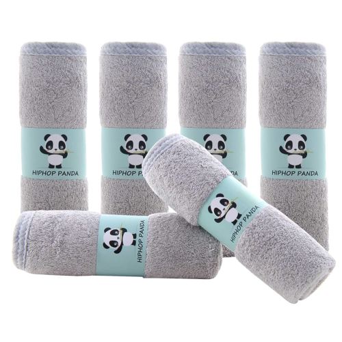 HIPHOP PANDA Baby Washcloths, Rayon Made from Bamboo - 2 Layer Ultra Soft Absorbent Newborn Bath Face Towel - Reusable Baby Wipes for Delicate Skin - Grey, 6 Pack