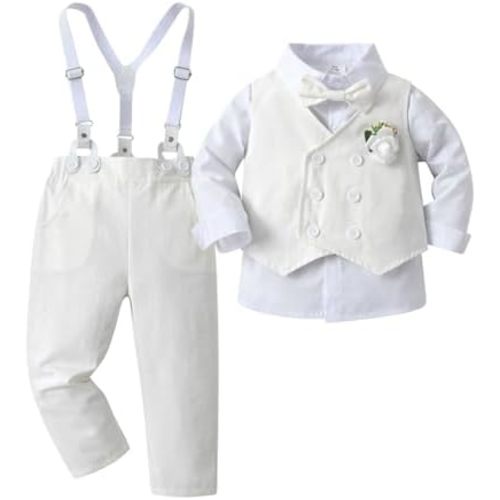 Boarnseorl Baby Boys Pants Sets,Infant Shirt+Pants+Bow Tie+Vest+Suspenders+Boutonniere,Toddler Little Kids Wedding Outfits