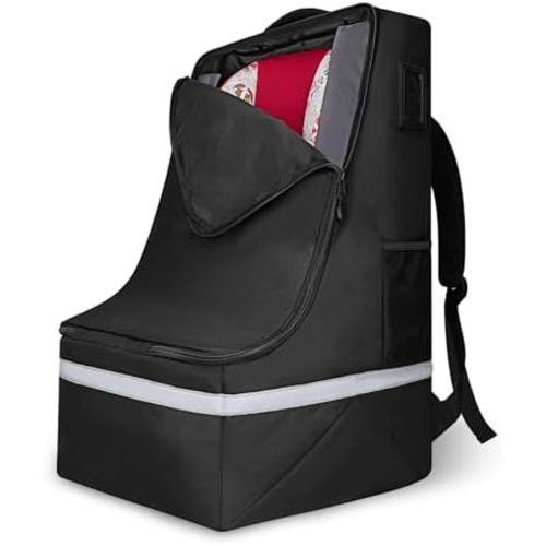 Car Seat Travel Bag for Airplane,Infant Seat Travel Bag with Shoulder Strap,Padded Car Seats Backpack with Reflective Stripes,Large Carseat Carrier Bag Travel Car Seat Cover, Black