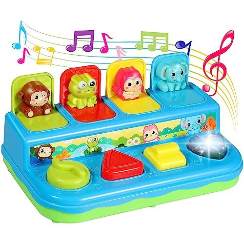 BACCOW Baby Toys 6-18 Months, Music Light Pop Up Toys for Toddlers 1-3 Years Old Boys Girls Gifts, Cause and Effect Interactive Animal Montessori Early Learning Infant Toys
