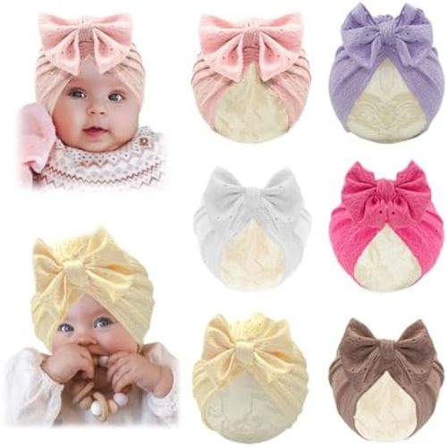 Baby Girls Hair Bow Turban Hat 6PCS Set, Top Bowknot Head Wrap Beanie India Caps for Infant Toddlers