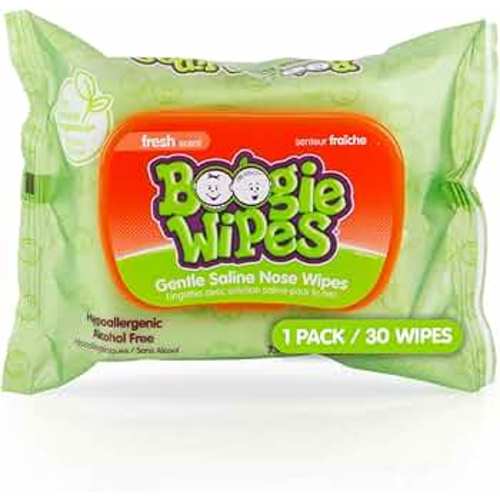 Saline Nose Wipes by Boogie, for Baby & Kids, Face, Hand & Body, FSA/HSA Eligible, Made with Vitamin E, Aloe, and Natural Saline, Fresh Scent, 30 Count (Pack of 6)
