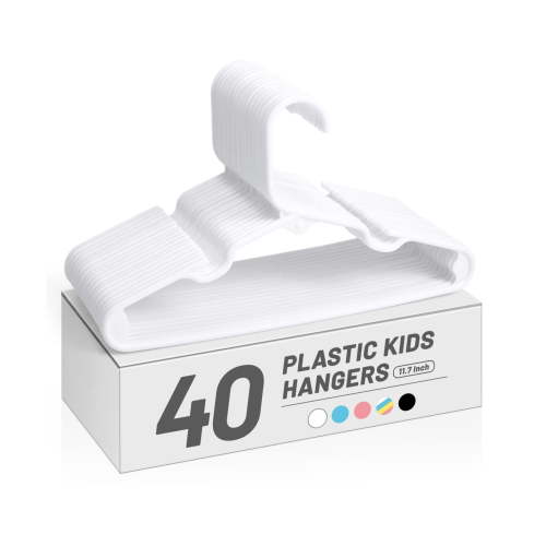 ACSTEP 40 Pack Kids Hangers Plastic,Toddler Baby Clothes Hangers,11.4 Inch, White