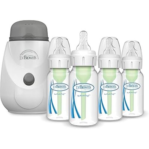 Dr. Brown’s Insta-Feed Bottle Warmer and Sterilizer with Anti-Colic Options+ Narrow Baby Bottles 4 oz/120 mL, with Level 1 Slow Flow Nipple, 4 Pack, 0m+