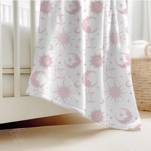Baby Girl Celestial Moon Sun Stars Personalized Swaddle Blanket/Baby Shower Gift/Soft Minky Blanket Harvest Moon Floral