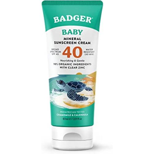 Badger SPF 40 Baby Reef Safe Natural Mineral Sunscreen Cream with Clear Zinc Oxide, Broad Spectrum & Water Resistant, Chamomile, 2.9 Fl Oz