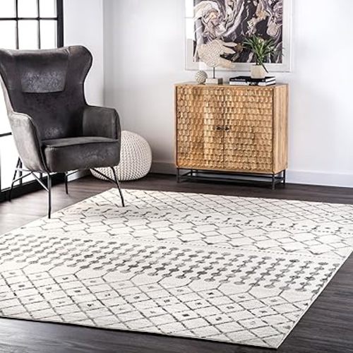 nuLOOM 5' x 8' Indoor Performance Area Rug, Stain-Resistnat, Pet and Kid Friendly, Durable, High-Traffic, Zola ivory/grey