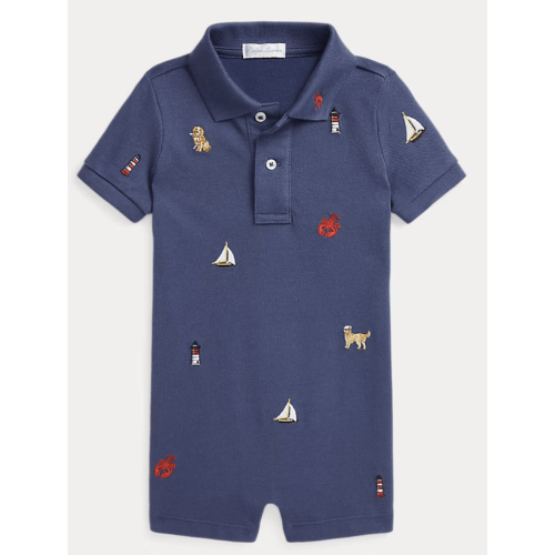 Embroidered Cotton Mesh Polo Shortall