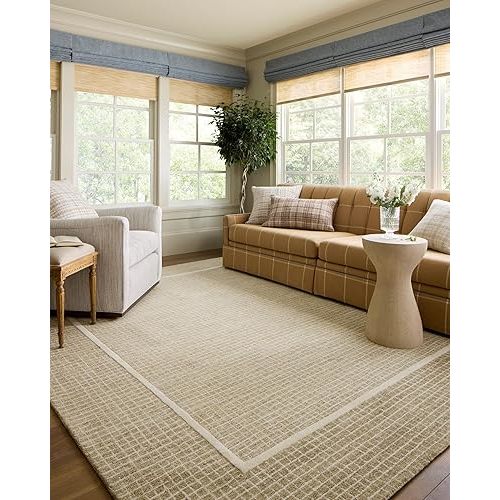 Loloi Chris Loves Julia Briggs Collection, Wheat & Ivory, 5'-0" x 7'-6" Area Rug – Minimal Gritted Design Area Rugs for Living Room Bedroom Entryway & Hallway No Shed High Traffic Home Decor Rug