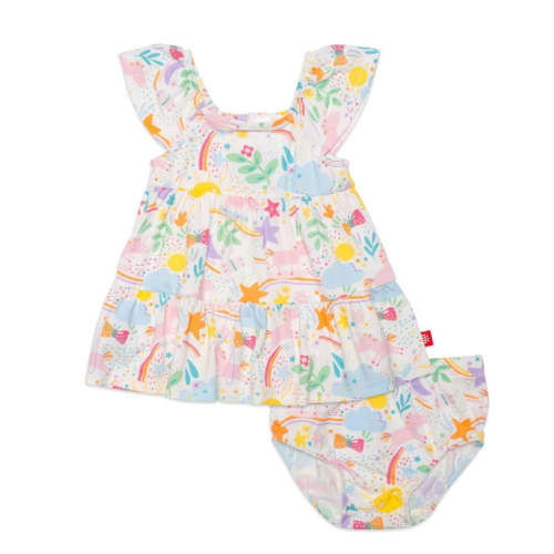 sunny day vibes 6-9m modal magnetic little baby dress + diaper cover set