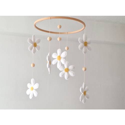 Daisy baby mobile Floral nursery mobile Neutral nursery decor Minimalist kids bedroom for Baby girl shower gift