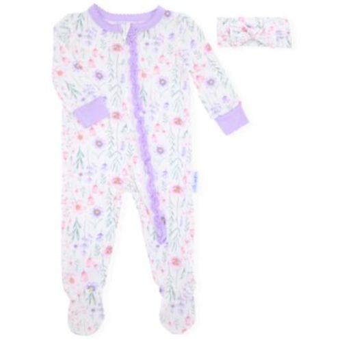 Baby Girls 2-Piece Print Footie with Headband Set