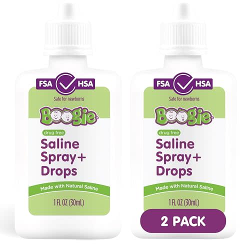 Boogie Baby Saline Nasal Spray and Drops, Allergy Relief, Nasal Spray Decongestant, FSA/HSA Eligible, Made with Natural Saline, Fresh Scent, 1 Ounce (Pack of 2)