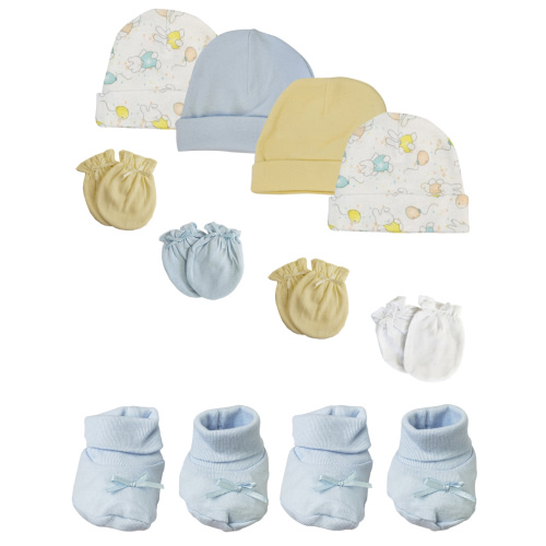 Preemie Baby Boy Caps with Infant Mittens and Booties - 10 Pack