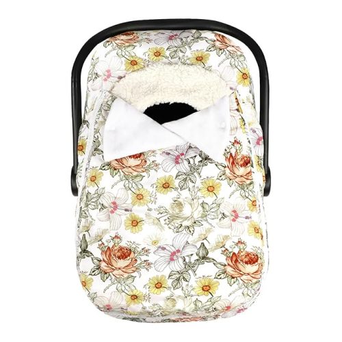 Baby Car Seat Cover Winter, Super Warm Baby Carseat Cover for Girl Boy, Plush Fleece Infant Car Seat Cover, Double Sides Zipper Carseat Canopy Covers, Purple Floral, Yellow Vintage Floral