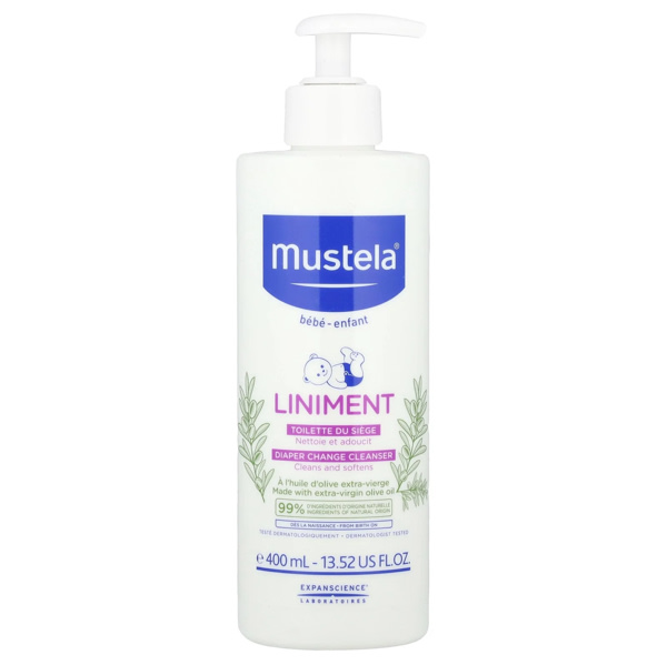 Mustela Liniment - No-Rinse Baby Cleanser for Diaper Change - with Extra Virgin Olive Oil - Fragrance-Free - 13.52 fl. Oz