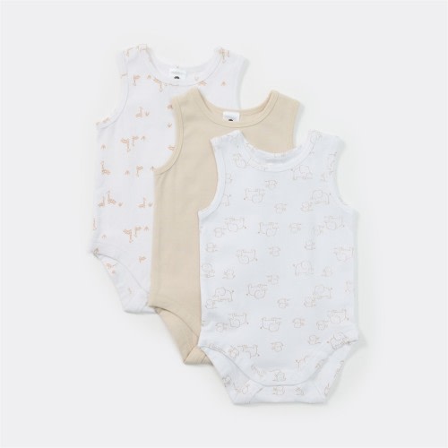 Dymples Baby Stretch Singletsuit 3 Pack - Beige & White