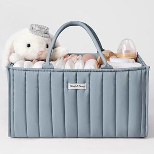 Blissful Diary Baby Diaper Caddy Organizer, Baby Shower Basket for Boys Girls, Gift for Newborn Essentials, Baby Registry Must Have, Stylish Baby Basket for Changing Table Car Travel - Dusty Blue