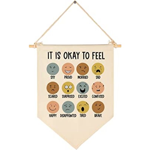 It is Okay to Feel-Mental Health-Canvas Hanging Pennant Flag Banner Wall Sign Decor Gift for Classroom Nursery Bedroom Playroom Game Room Front Door Baby Kids Girl Boy Girl-Birthday Christmas Gift - 1-it is Okay to Feel