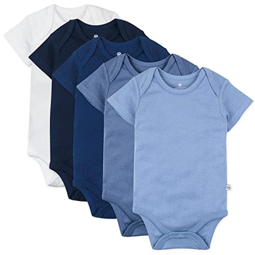 HonestBaby baby-boys 5-pack Short Sleeve Bodysuits One-piece 100% Organic Cotton for Infant Baby Boys, Unisex