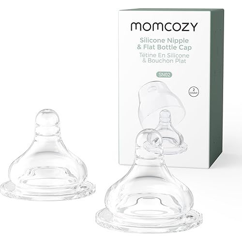 Momcozy Soft Baby Nipple Premium Natural Flow Silicone for Wide-Neck Bottles, BPA-Free, Perfectly Compatible with Momcozy Breast Milk Cooler, Medium
