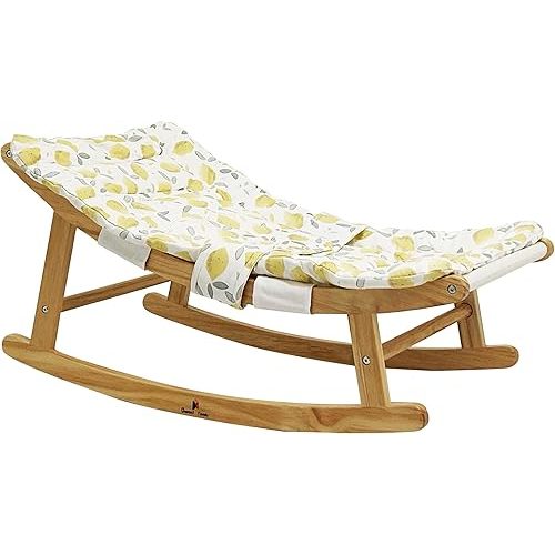 Damoch Family™ Wooden Baby Rocker, Baby Bouncer and Baby Swing, Kids Recliner Functioning as Kids Rocker and Rocking Chair, Children Lounge Chair and Relaxing Chair with Soft Cushion and Safety Belt