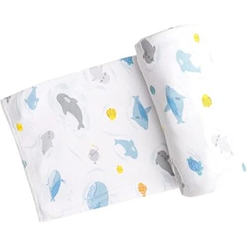 Angel Dear Big Splash/White Swaddle Blanket 45x45