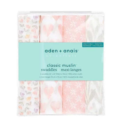 Aden + Anais - 4 Pk Muslin Swaddles, Piece of My Heart