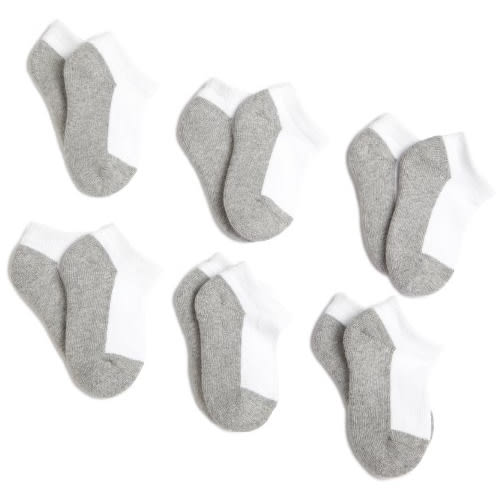 Jefferies Socks, Llc Unisex-baby Newborn 6 Pack Seamless Sport Half Cushion Low Cut Socks, White/Grey, 12-24 Months