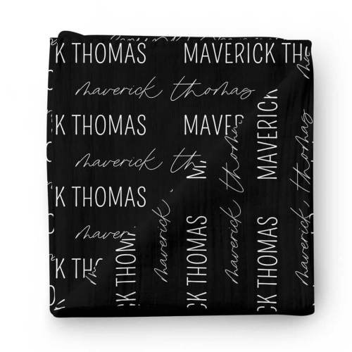 Personalized Black Baby Name Swaddle Blanket - Block & Script