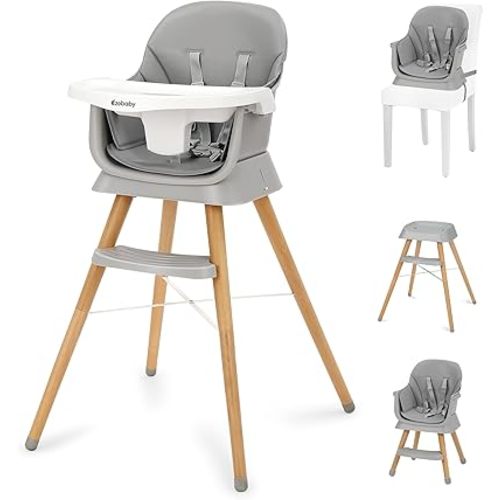 Ezebaby 6 in 1 Wooden High Chairs for Babies and Toddlers, Convertible Portable High Chair, Booster Seat for Dining Table,Toddlers Chair with Adjustable Legs & Dishwasher Safe Tray