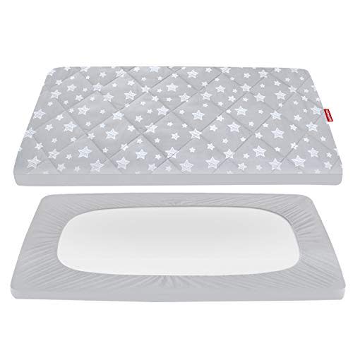 Pack and Play Sheets Fitted, Breathable Thick Playard Lovely Print Cover 39"×27"×5" Compatible with Graco Pack n Play, Gray Star