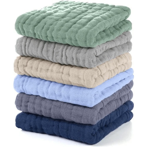 Muslin Baby Washcloths 6 Pack, 100% Cotton Wash Cloths for Babies, Large 12''X12'' Burp Cloths Absorbent and Soft for Newborn Infants Kids Boys Girls - Multicolor